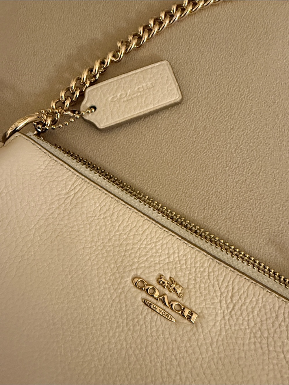 Coach Nolita 19 Pebbled Leather Shoulder Bag in Cream with Gold Chain - Picture 2 of 10